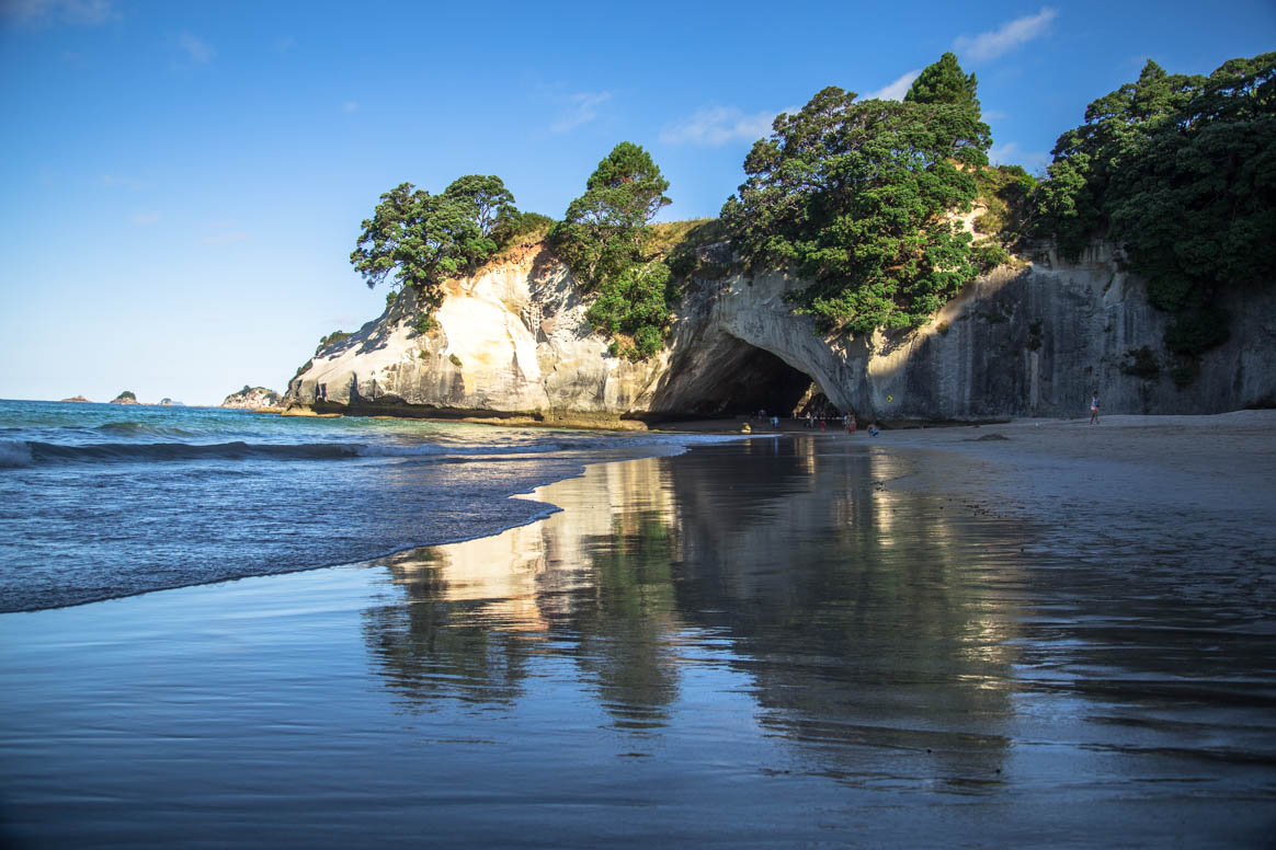 along the beach